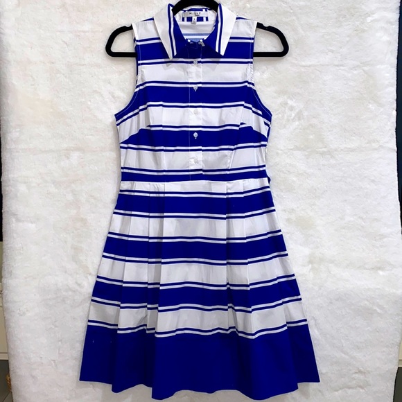 MILLY For Design Nation Cotton NAUTICAL STRIPE Print Fit Flare SHIRT DRESS 6 - Picture 1 of 4